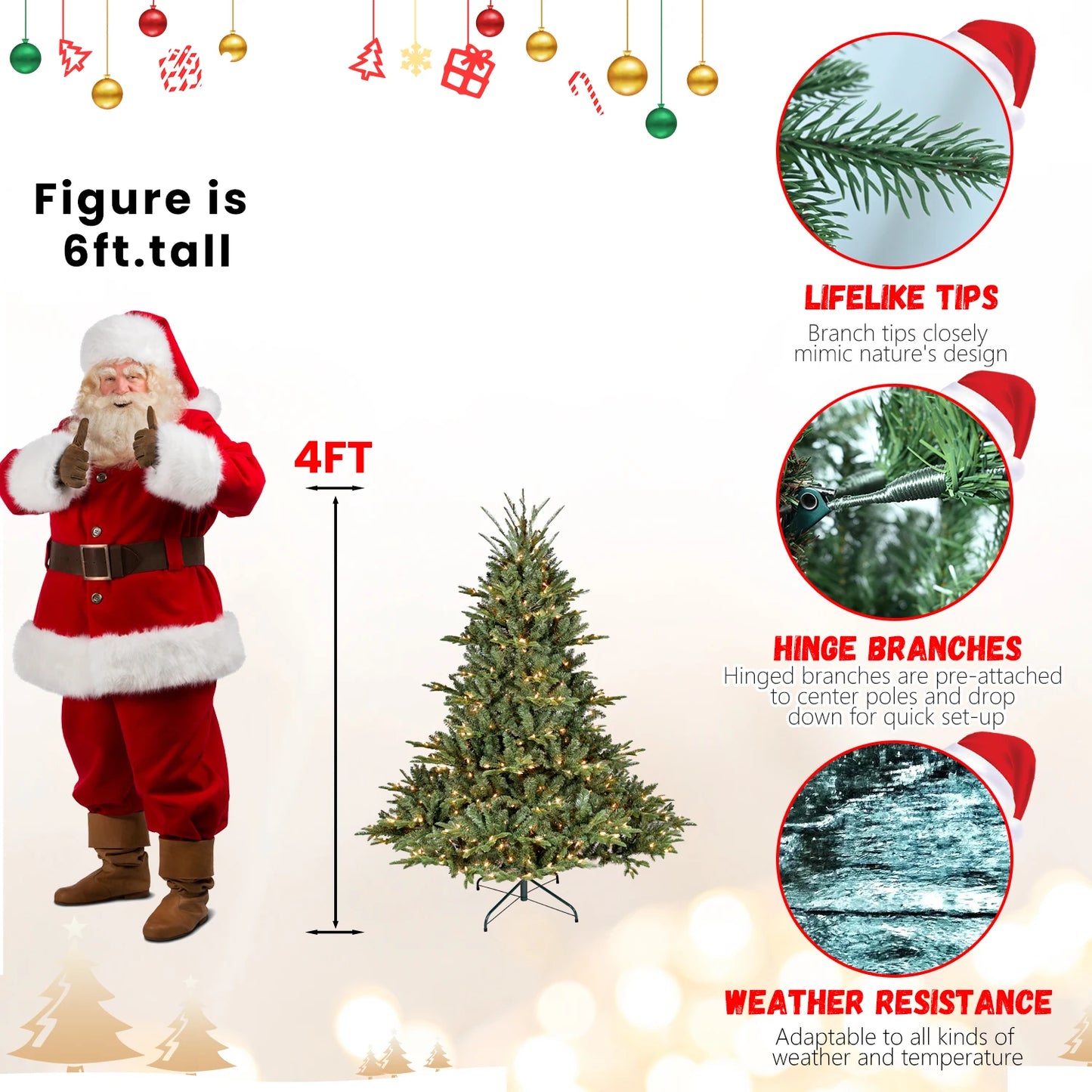 7.5ft Full-Shape Christmas Tree with 850 UL Certified Lights, 2441 PE/PVC Mixed Branch Tips, Hinged Easy Setup Artificial Tree with Wide Base and Metal Stand, Green