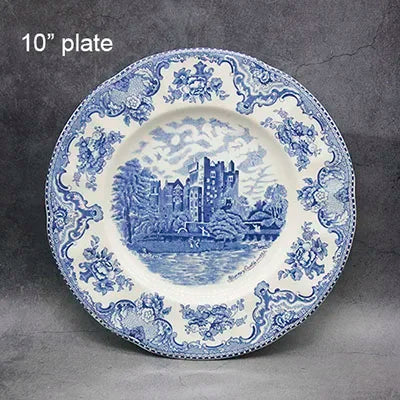 The Blue Britain Castles Dinner Set European Style Dinner Ware Ceramic Breakfast Plate Beef Dishes Dessert Dish Soup Bowl
