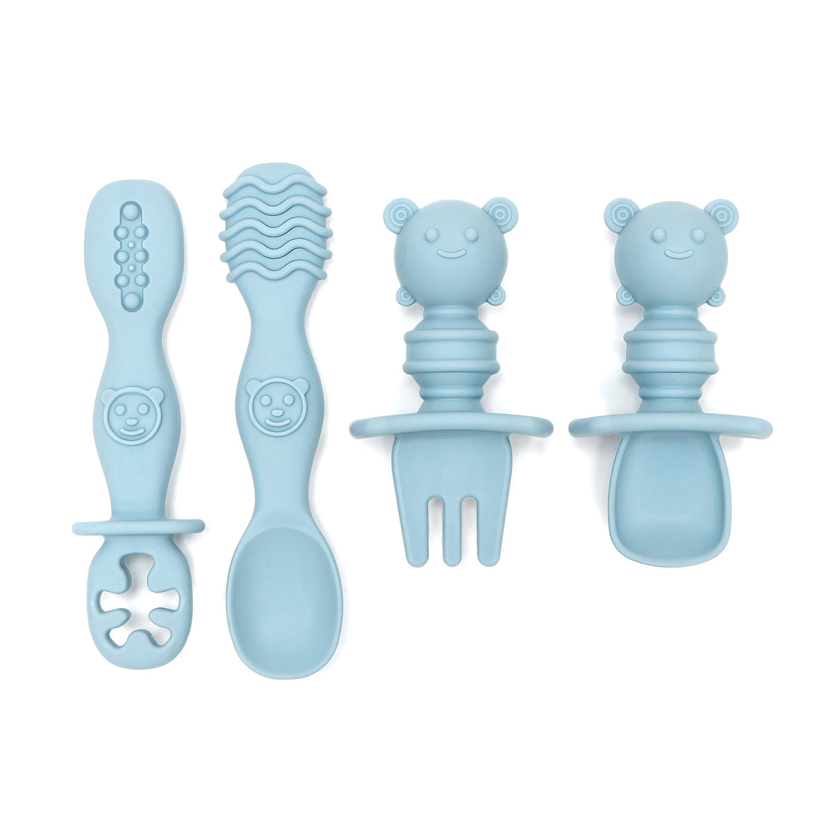 4pcs Silicone Spoon & Fork Set Long & Short Handles for Different Feeding Needs Baby Self-feeding Training Baby Birthday Gift