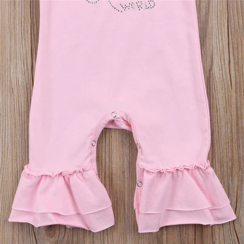0-18months Baby Girls Romper With Headband Solid Pink Summer Short Sleeve Flowers Jumpsuit For Infant Girls