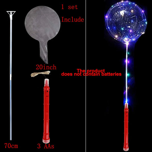 5/15Pcs Colorful LED Light up Party Balloons with Stick Handle 20inch Glow Clear Bobo Balloons for Party Birthday Decorations