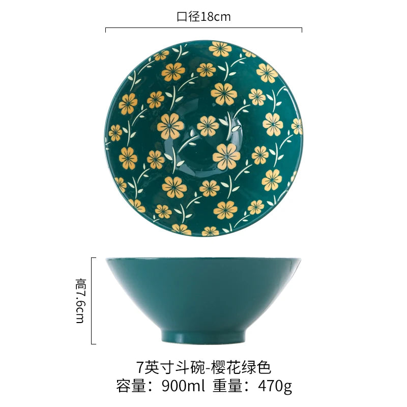 Japanese Ramen Bowl Household Soup Bowl Salad Bowl Ceramic Tableware Instant Noodle Bowl Ceramic Tableware