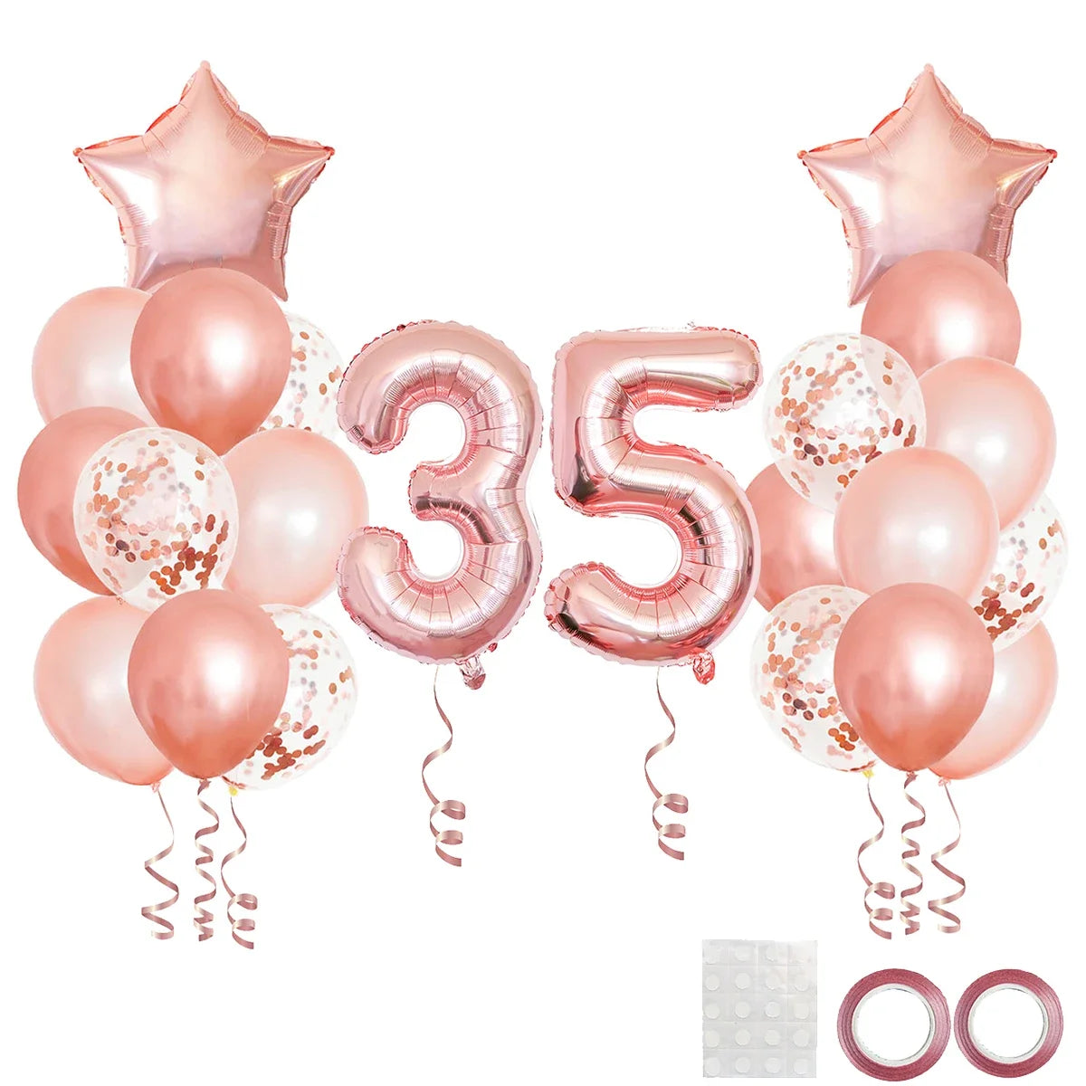 25pcs Rose Gold Mixed Balloons 10 15 16 18 20 21 25 30 35 40 50th Birthday Party Decorations Woman Birthday Anniversary Decor