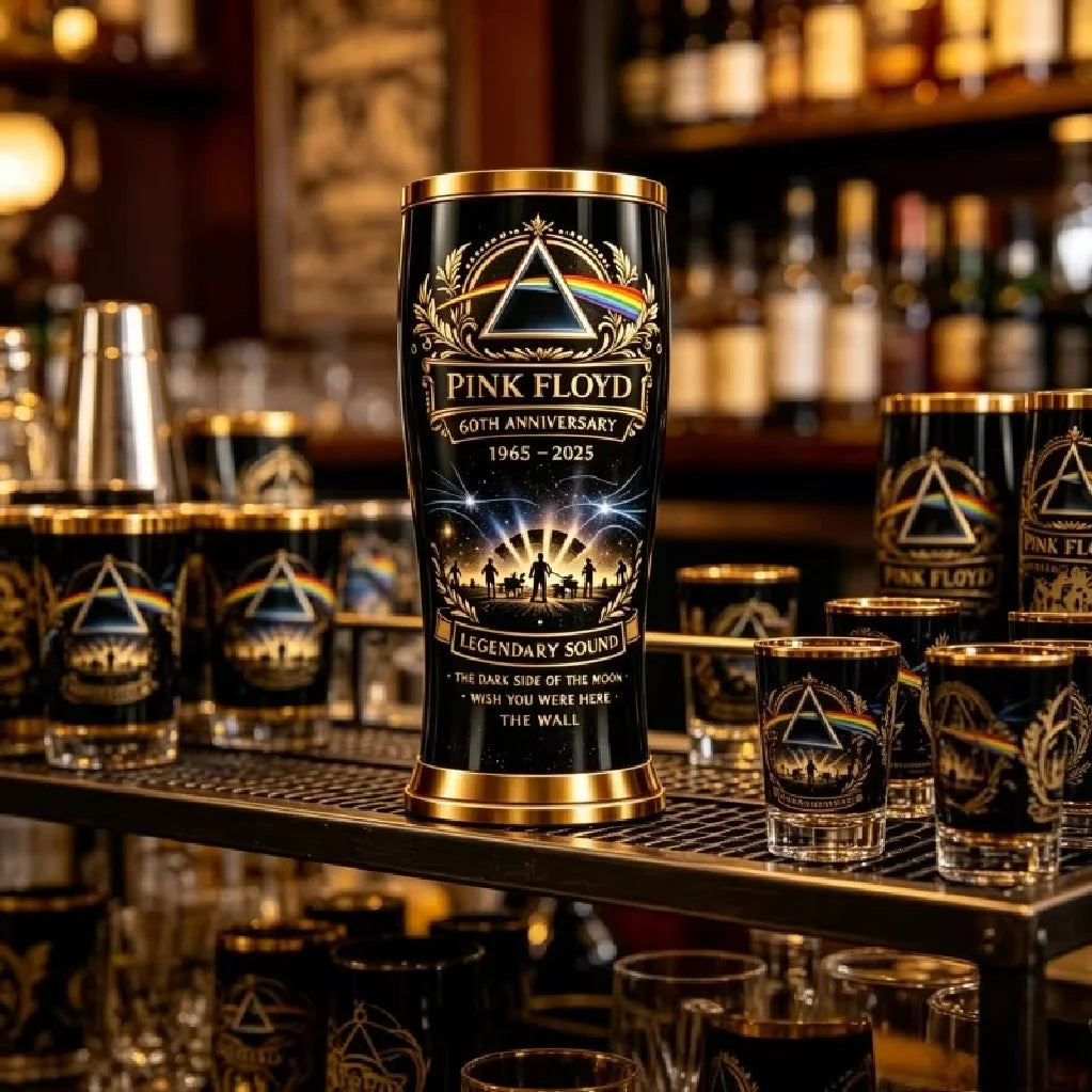 Pink Floyd 60th Anniversary Beer Mug The Dark Side Of The Moon Rock Band Drinking Cup Gothic Black Gold Barware For Fans Gift
