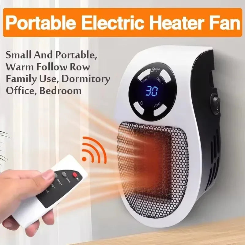 Fast Heating Portable Plug-in Wall Electric Heater Mini Radiator with Remote Control for Room Office Desk