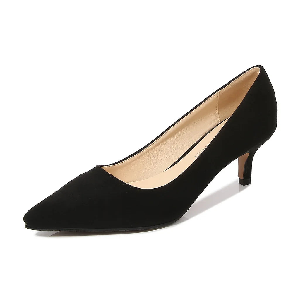 Low Heel Pumps Lady Pointed Toe Kitten Heels Female Green Flock Plus Size spring Red Shoes Women 5cm High Heels