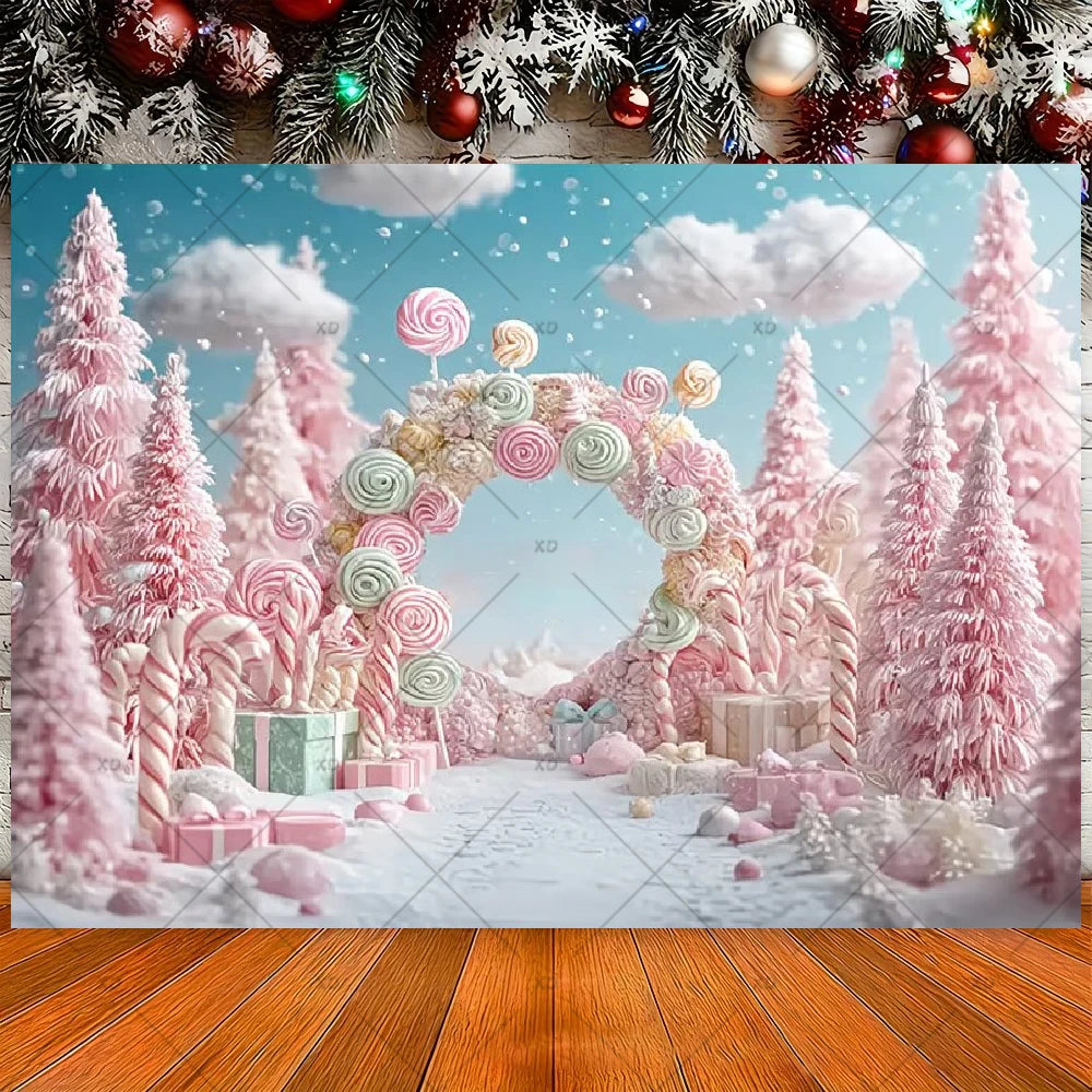 Winter Christmas Candy Vine Arch Theme Banner Background, Children's Birthday Party, Home Decoration Photography Backdrop Cloth