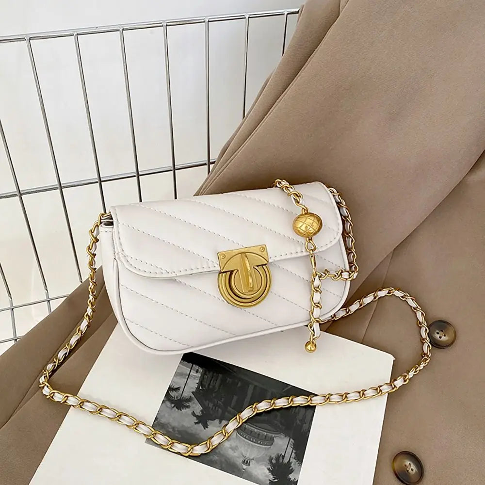 PU Leather Chain Shoulder Bag Leisure Swivel Lock Rhombic Lattice Crossbody Bag Large Capacity Underarm Bag Women Girls