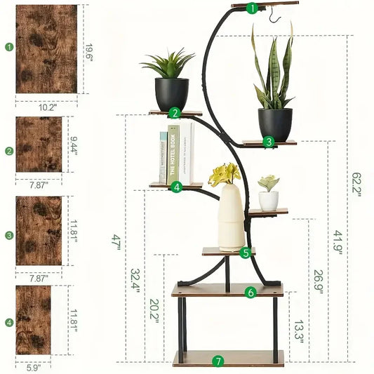 8‑Tier Metal Plant Stand with LED Grow Lights, Irregular Multi‑Layer Flower Rack for Multiple Potted Plants, Heavy Duty Plant Display Shelf for Indoor Patio Living Room Study Bedroom, Ideal Gift for Plant Lovers