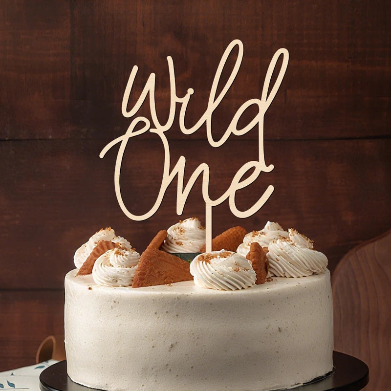 NUBECOM Wild One Cake Topper One Birthday Cake Topper Wooden Wild One Cake Decorations for Baby Shower First Birthday Decoration
