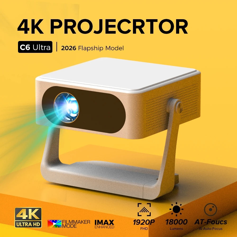 Fintex C6 Ultra Projector 4K FullHD 18000Lumen 1080P HDR10 Proyector 800 ANSI AndroidTV9.0 ASA3.0 Auto Focus Portable Projectors