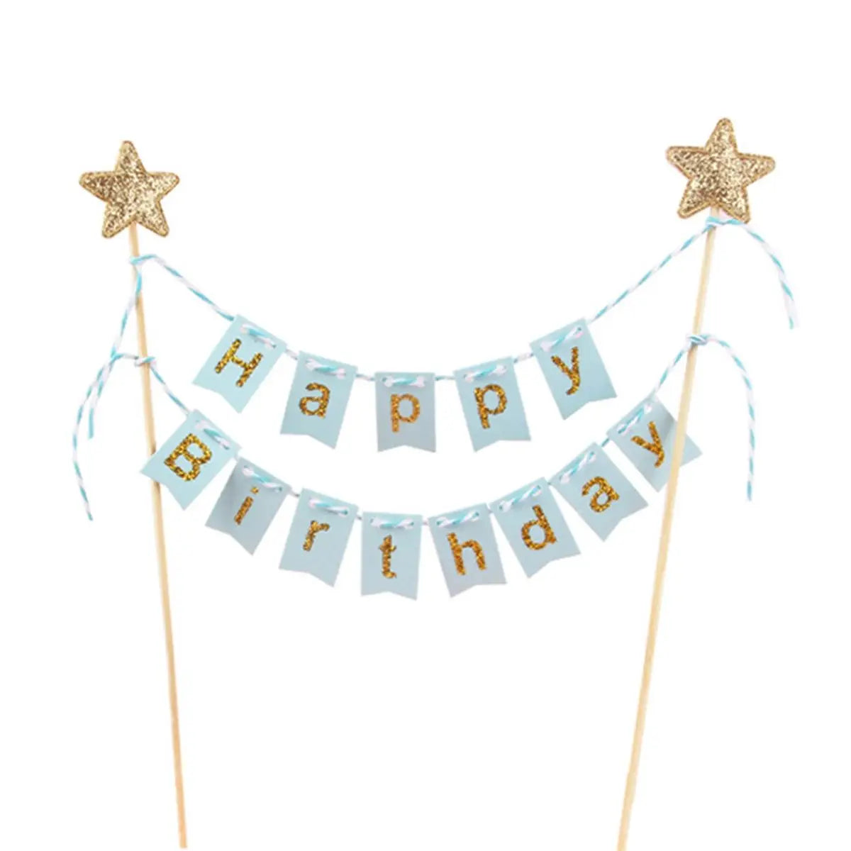 Happy Birthday Cake Flags DIY Gold Stars Bunting Banner Kids Adults Baking Decoration Baby Shower Party Supplies