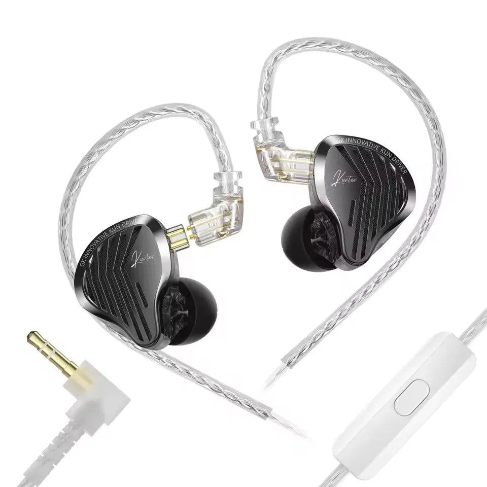 GK KUNTEN Dynamic Drive Headphones HIFI Heavy Bass Earbuds Sports Metal Headphones Detachable Headphones Gaming Headset Type-C