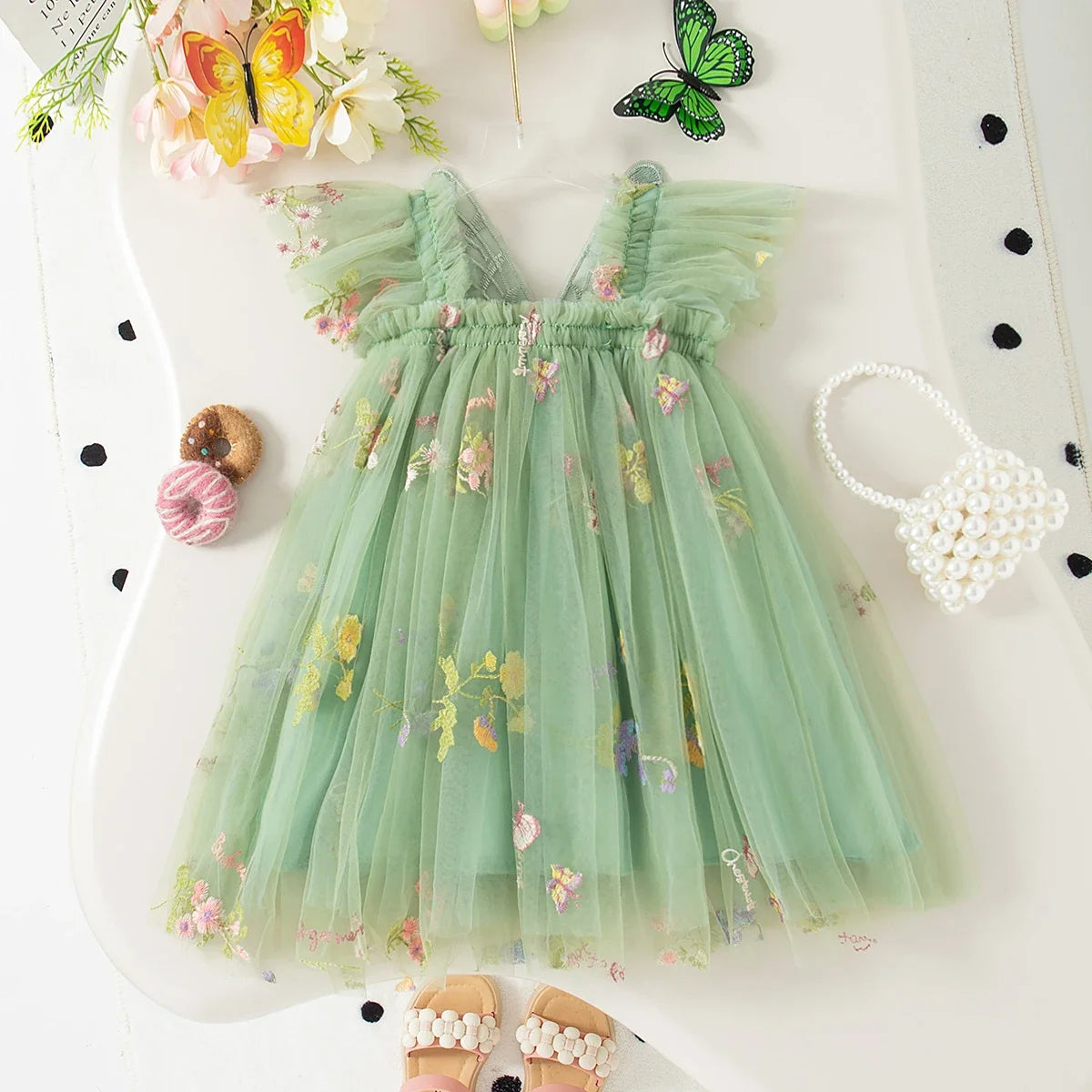 Girls' Dress Summer Lace Floral Print Cute Princess Baby Girl Dress Adorable Wedding Flower Girl Outfit