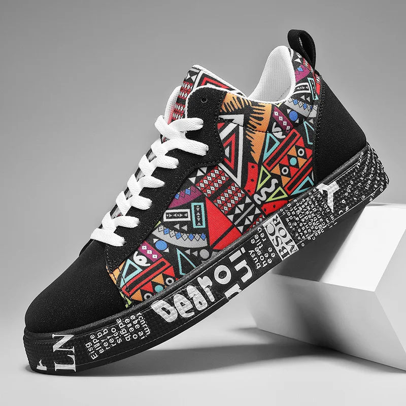 Men's Heart & Music Graphic Sneakers | Faux-Leather Low Tops | Casual Streetwear