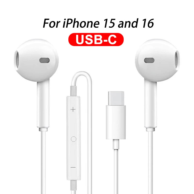 In Ear Earphones For Apple iPhone 16 15 14 13 12 11 Stereo Sound Wired Earbud Bluetooth-compatible Headset 3.5mm For all phone