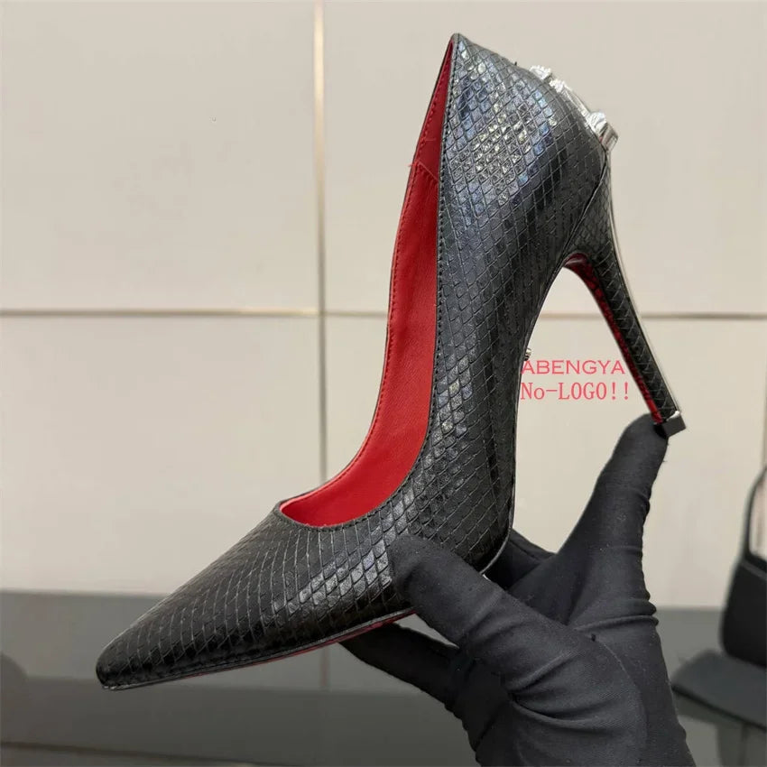 2025 Summer Sexy Gold Metal High Heels Shoes Women Pumps Designer Black Dress Shoes Fashion Party Prom Wedding Shoes For Women