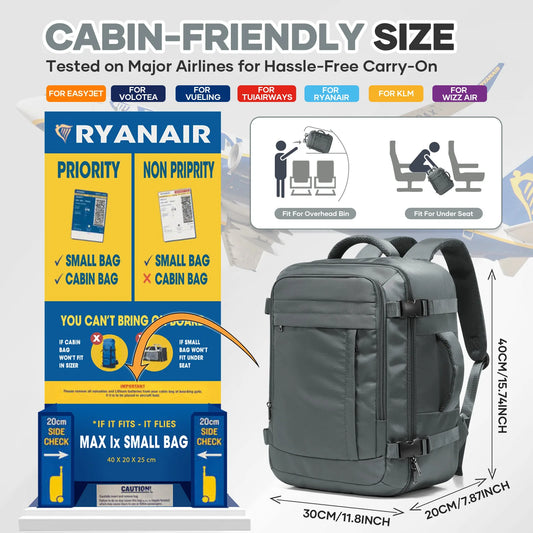 Ryanair Cabin Bags 40x30x20 Underseat Travel Backpack, Cabin Fly Bag,Outdoor Backpack Back-to-School Storage Laptop Bookbag