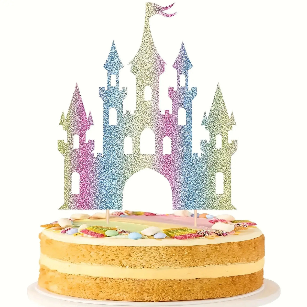 Castle Happy Birthday Cake Topper Flags Princess Rainbow Cupcake Topper Baby Shower Wedding Decoration Baking DIY Party Supplies