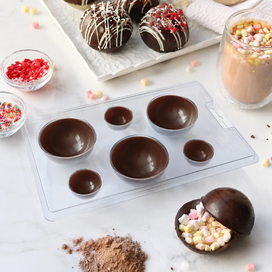 Hot Chocolate Sphere Molds 5Pcs 2 Sizes Hemisphere Food Grade PET Clear Moulds with Kraft Box for Cocoa Candy Soap