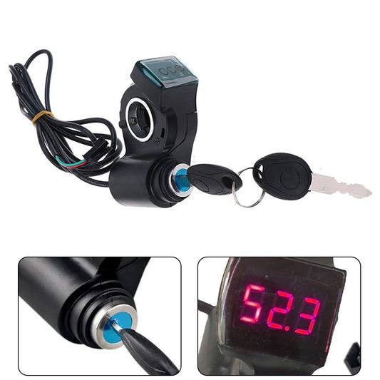 E-Bike Thumb Throttle With Key Lock And Battery Level Display 24V-72V Electric Scooter Grip 7/8 Inch Handlebar Twist Accelerator