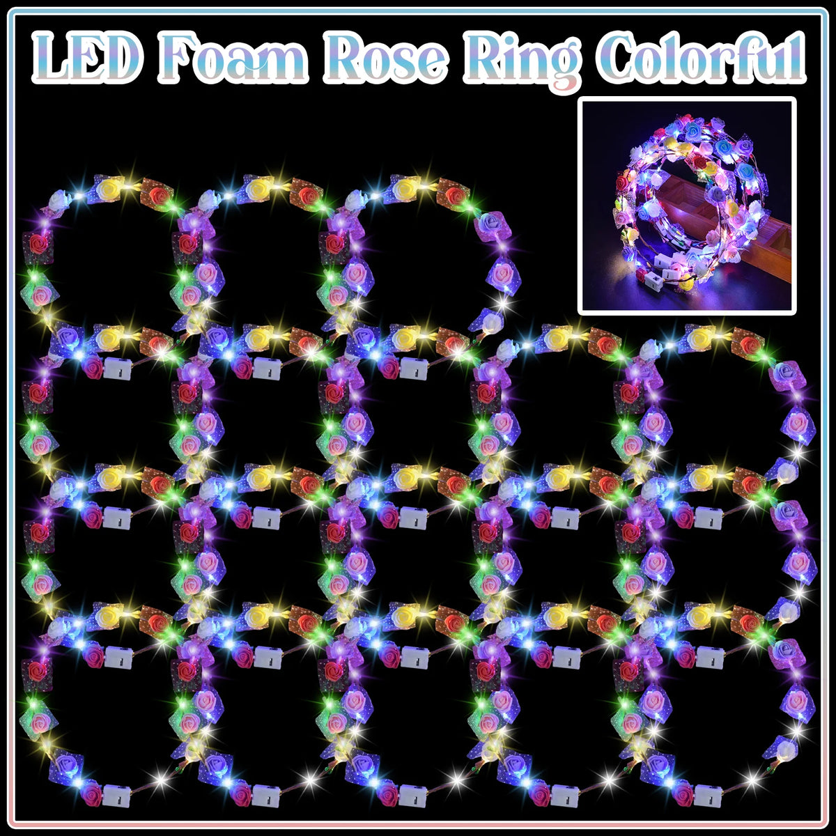 10-100Pcs LED Flower Headbands Light up Flower Headband Glow in the Dark Headband Wedding Party Music Festival Favors for Guest