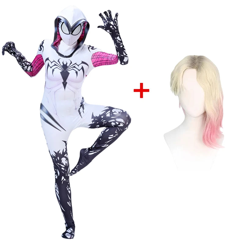 BEAST KINGDOM Spider Gwen Cosplay Gwen Stacy Cosplay Costume for Unisex Teenagers and Adults Jumpsuit Halloween Cosplay Bodysuit