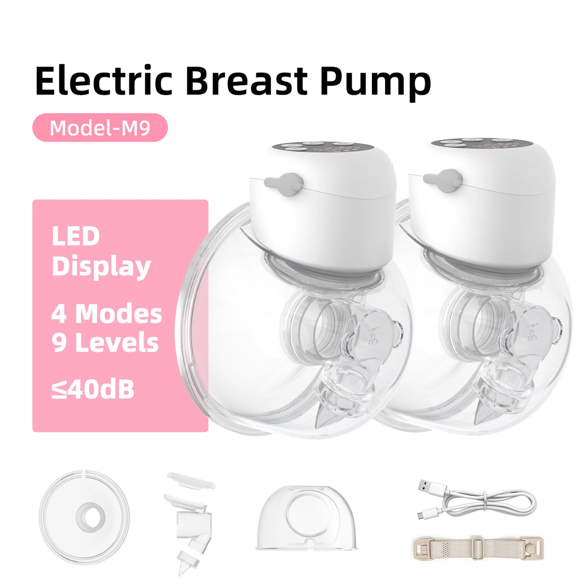 Wearable Breast Pump Hands Free Electric Breast Pumps Comfort Milk Collector with LCD Display 4 Modes & 9 Level, 300mmHg MAX