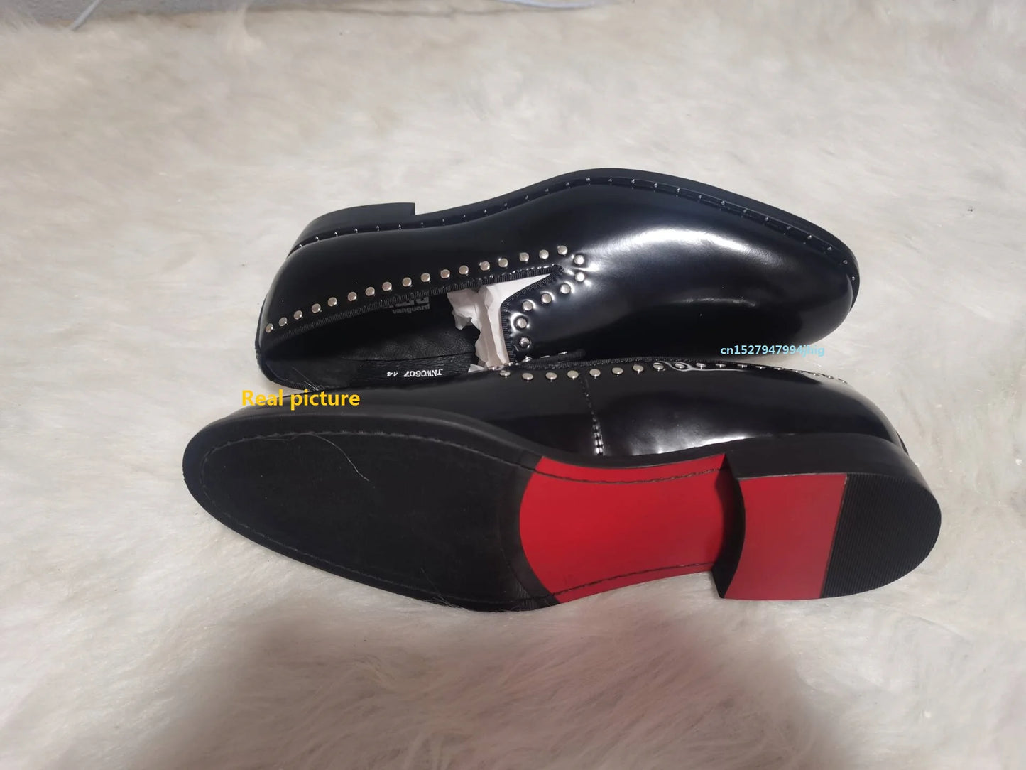New fashion black shoes for men slip on loafers rivet square toe dress shoes Shiny genuine leather men shoes