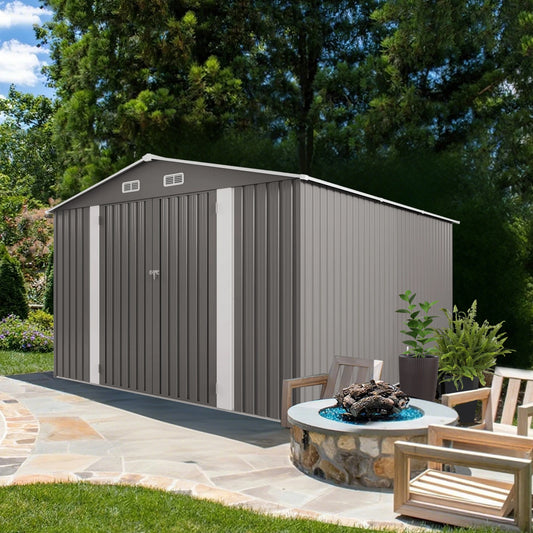 SUSUA10x12FT Outdoor Storage Shed Metal Garden Shed with Double Door Two Window Waterproof Tool Shed for Backyard Patio Lawn