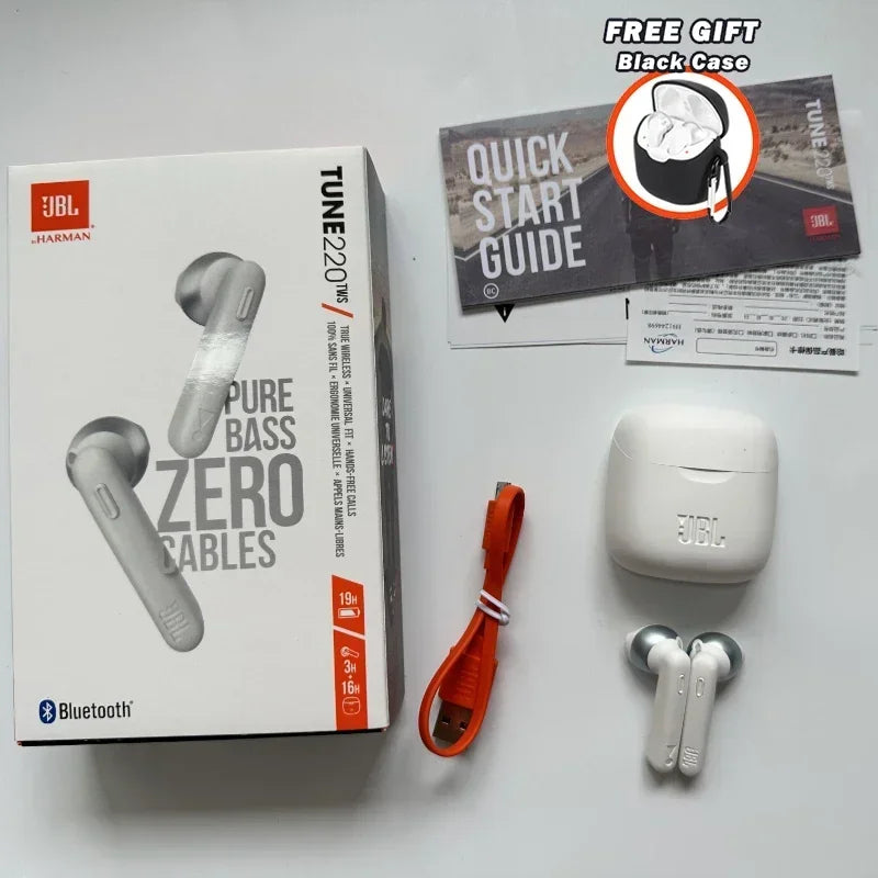 Original JBL Tune 220TWS Wireless Bluetooth Earphones Stereo Earbuds with Bass Sound, Noise Reduction Mic Headset JBL T220 tws