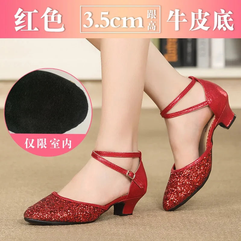 New Sequin Red Black Gold Silver Women Ballroom Tango Salsa Latin Dance Shoes / Cheap Closed Toe Salsa Shoes Soft Sole
