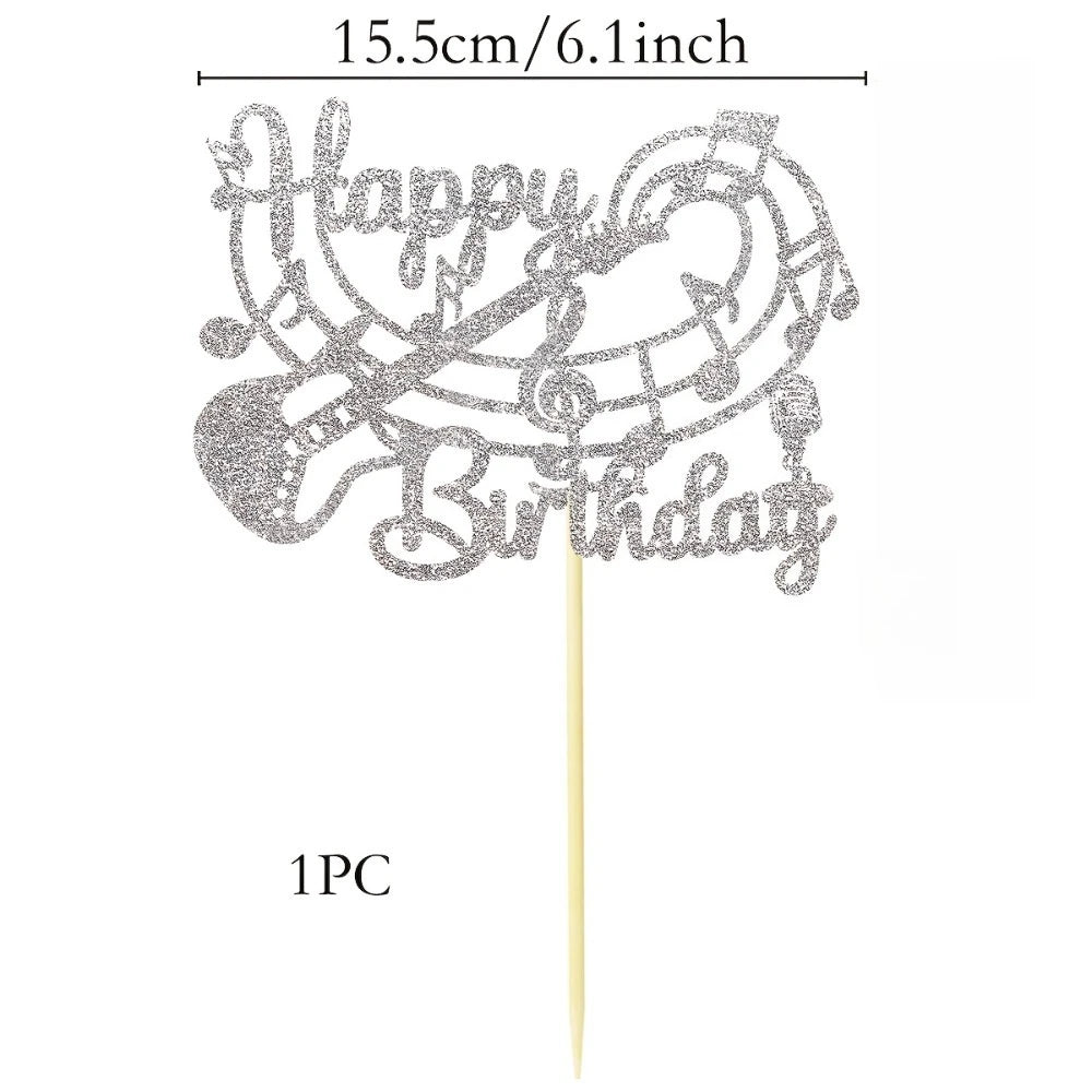 1Pc Guitar Themed Cake Decorating Supplies Bamboo Music Cake Topper Perfect for Rock Birthday Celebrations, Halloween