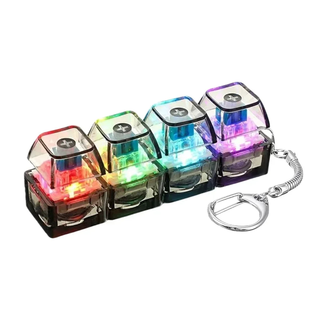 1pcs LED Keyboard Keycap Stress Relief Keychain 4 Button Fidget Tool for Adult Kids Office Decompression Gadget Tech Keychain
