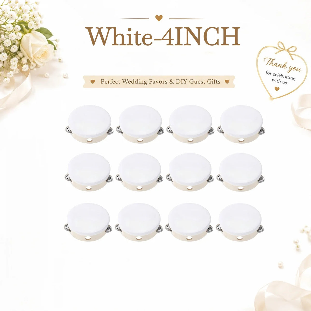 60-240PCS Wedding Tambourine Drum Hand Drum Noise Makers Personalized Tambourine for Wedding Reception Party Favor 4/6IN