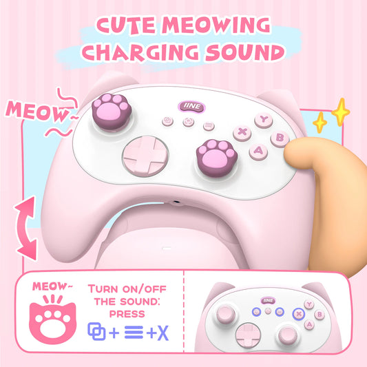 IINE PC/iOS/Android/Phone/Switch Meow Cat Controller with Charging Dock, Hall Effect Joystick & Trigger Two-Player Game