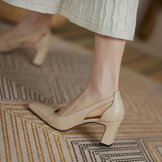 Woman Footwear Office High Heels Black Square Toe Block Heel On Heeled Luxury Leather Casual Pumps Chunky Shoes For Women L Y2k