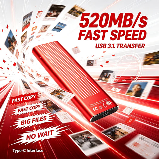 Portable SolidโState External Hard Disk 2TB HighโSpeed SSD 64TB Mass Storage Drive USB 3.1 TypeโC for Computer Laptop/Mac/Phone