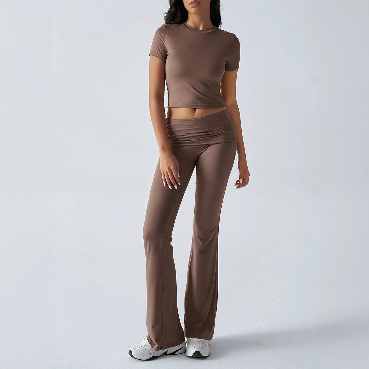 Women's Sexy Tops Suits 2026 Summer Latest Casual Solid Color Yoga Suit Slim Fit Sports Short Sleeved Pants Two-Piece Set Outfit