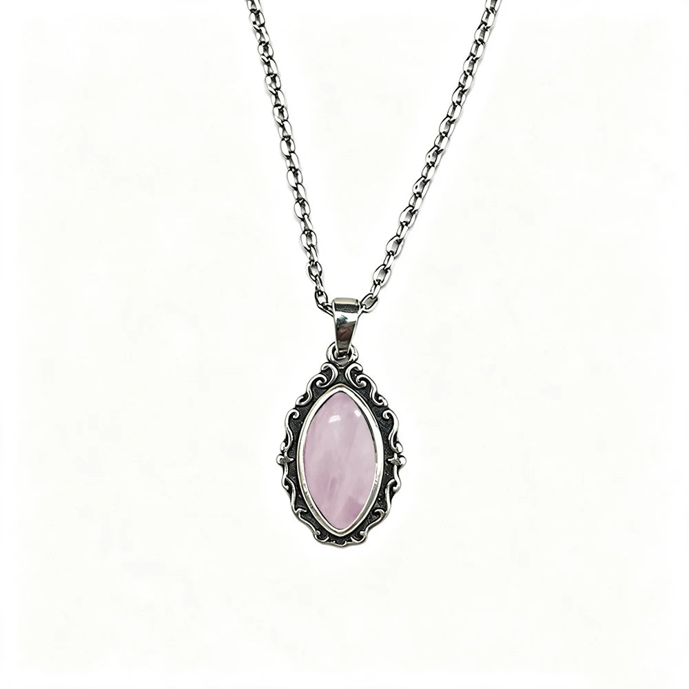Vintage 925 Sterling Silver Necklaces with Natural Moonstone 12*6MM Simple Pendant Necklaces Party Fine Jewelry For Women Men