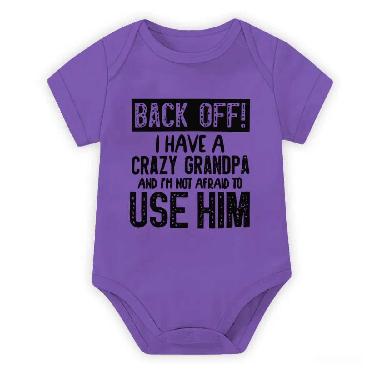 Cute Cotton Baby Bodysuit with "Back Off! I Have A Crazy Grandpa" Print Short Sleeve Baby Girl Boy Jumpsuit Kids Cotton Clothes