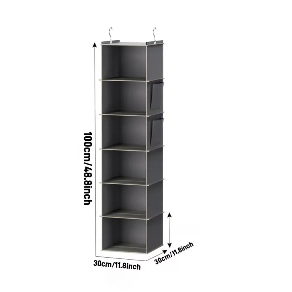 Hanging Closet Organizer and Storage, Foldable 6-Shelf Closet Hanging Storage Shelves with 2 Hooks for Shoe Cap Clothes Pants