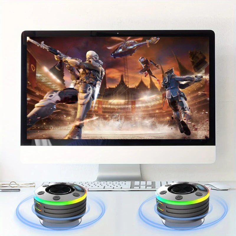 Portable Mini Bluetooth 5.3 Wireless Speaker, Powerful Suction Cup Design With RGB Ambient Light, TWS Stereo Pairing, TF Card & FM Radio Supported For Outdoor Shower Use