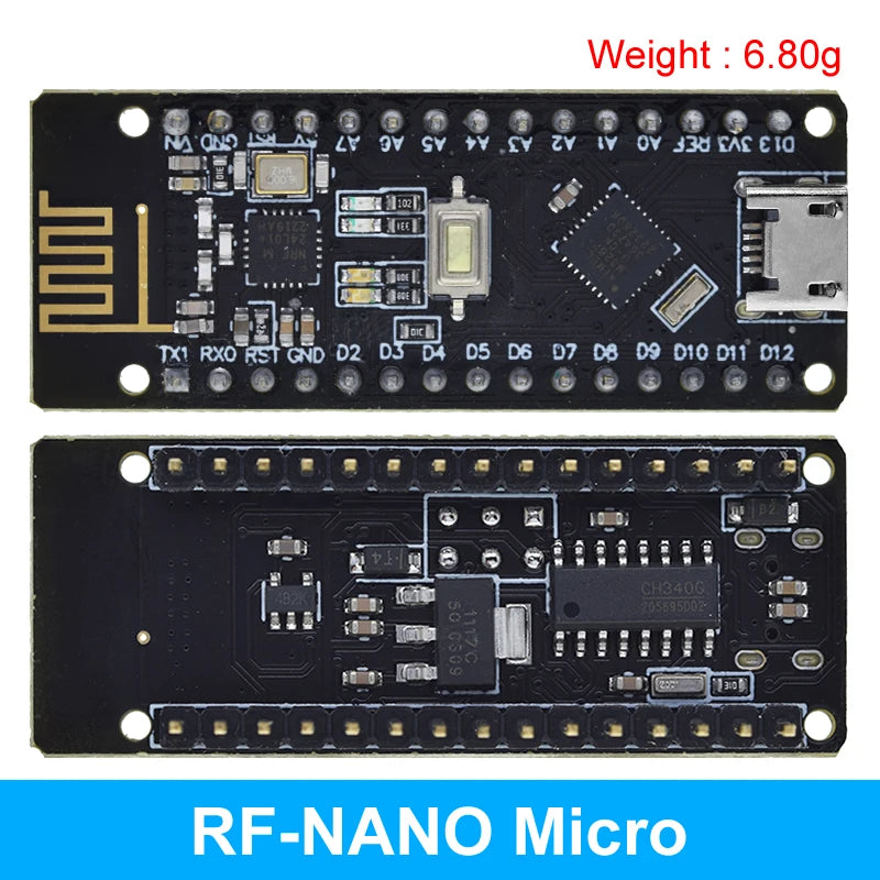 TZT 1/3PCS RF-Nano for Arduino Nano V3.0, Micro USB Nano Board ATmega328P QFN32 5V 16M CH340, Integrate NRF24l01+2.4G wireless