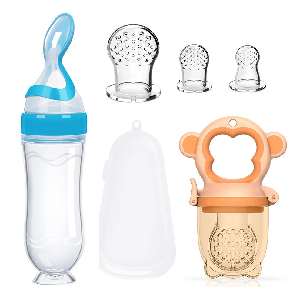 Baby food feeding set silica gel rice paste feeding bottle silica gel fruit and vegetable bag free 2 bite bags