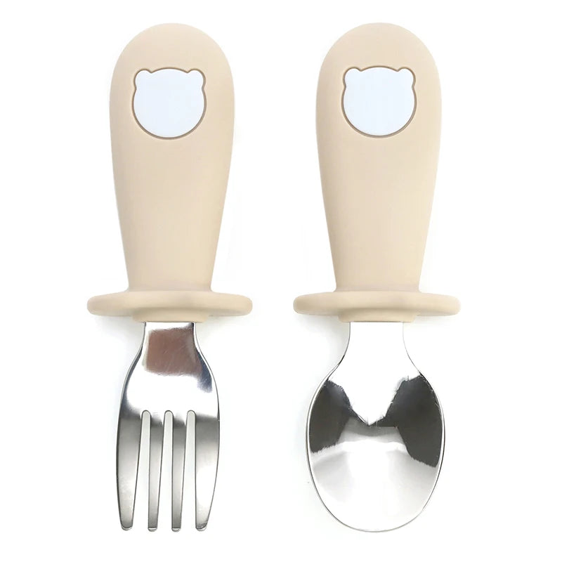 Custom Name Baby Panda Spoon Fork Set | First Self Feeding Utensils for Toddlers Stainless Steel Weaning Set with Travel Case