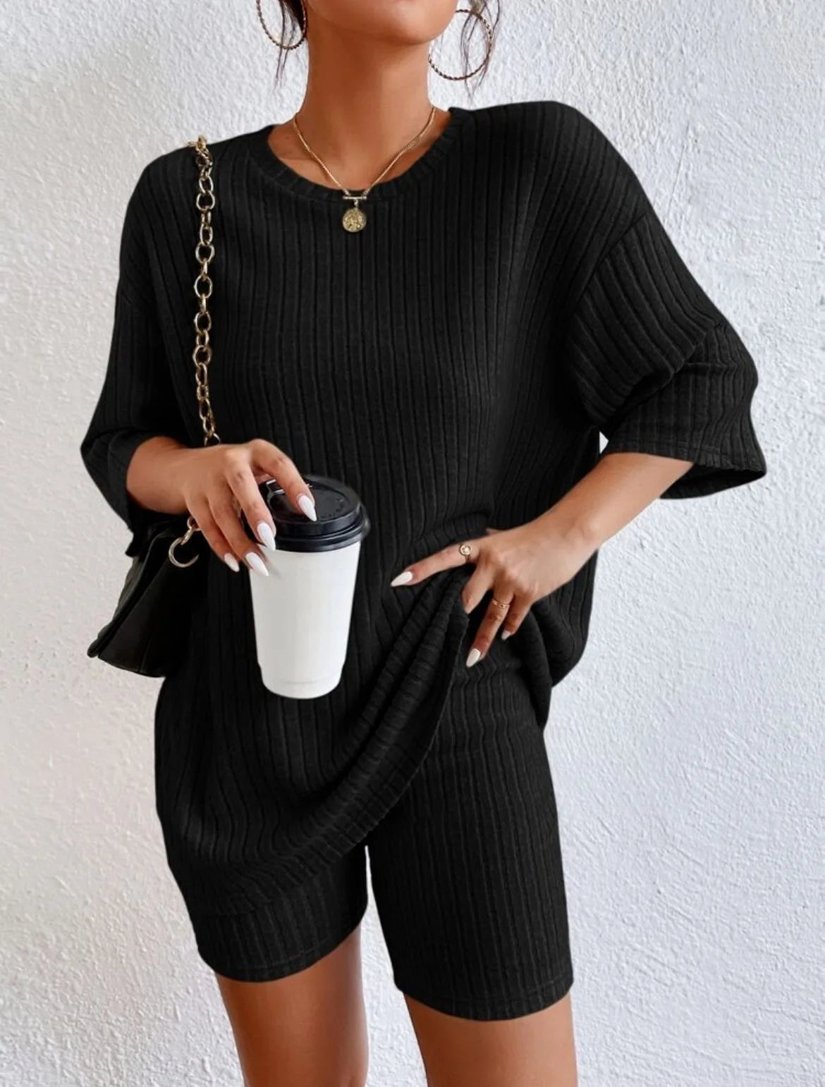 Spring Summer Short Sleeve T Shirt Short Pants Two Piece Set Women Casual Loose O Neck Top High Waist Tracksuit Female Outfits