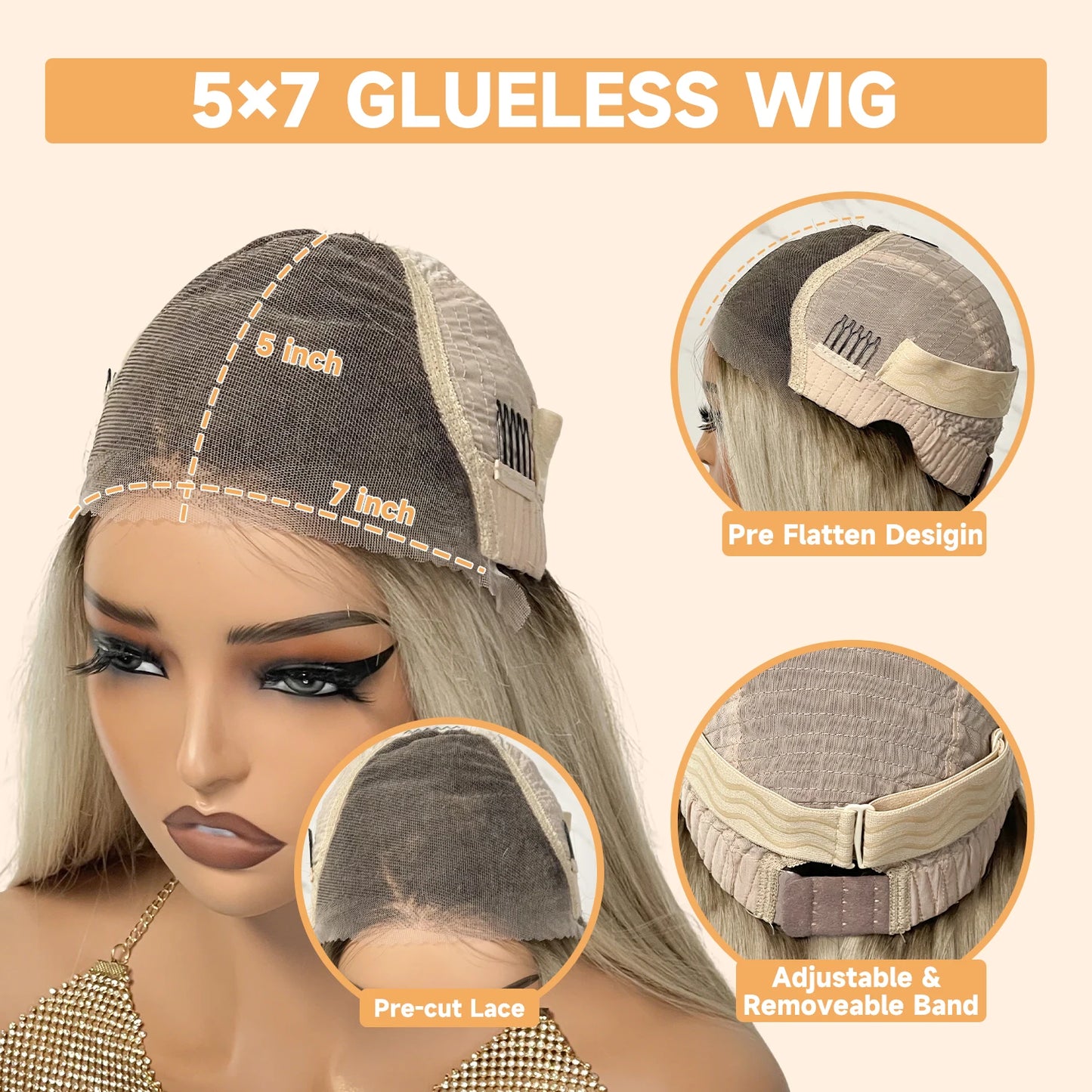Moonlass Highlight Velvet Grey Gold Short Bob 100% Human Hair Wig 190% Density Salon Hair Color Wig 13x6 Upgrade Nude Lace Wigs