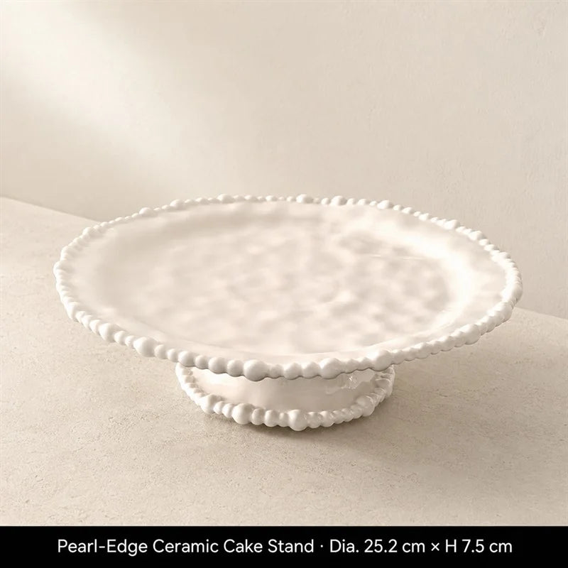 Color Value White French Pearl Edge Ceramic Dinnerware Set Elegant Steak Plate Bowl for Home Kitchen Dining