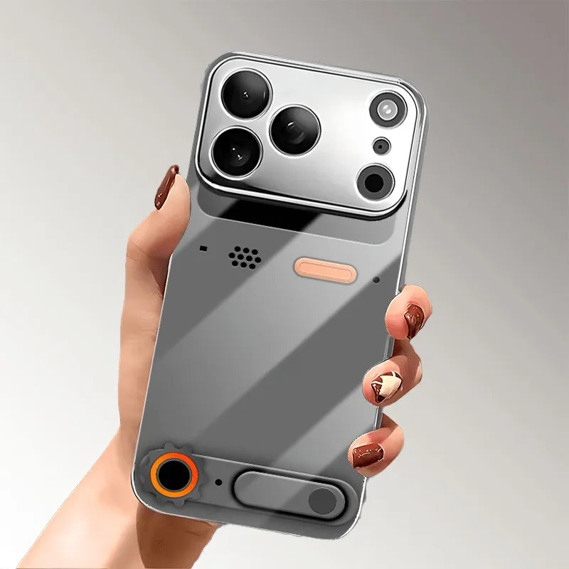 Minimalist Gaming Console Pattern Glass Phone Case For iPhone 11 12 13 14 15 16 17 Pro Max Plus 17 Air Electroplate Silver Cover